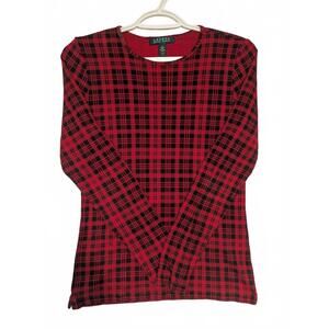Lauren Ralph Lauren Classic Pullover Red Gingham Cotton Sweater Size Small